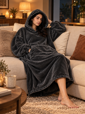 CozyGo Charcoal — Oversized Premium Wearable Blanket | Free Size Unisex Wearable Blanket