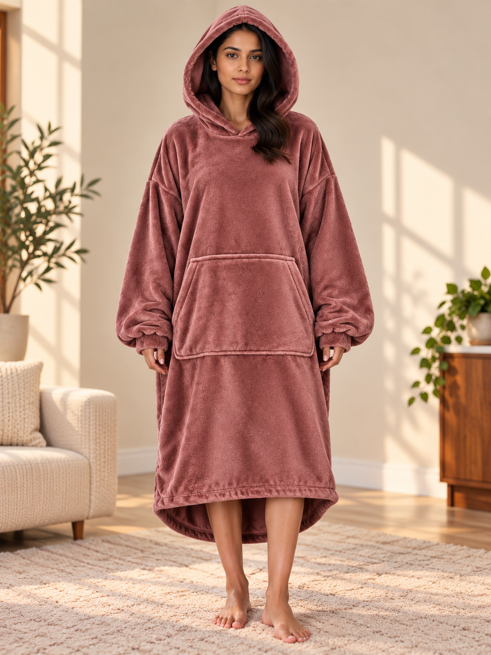 CozyGo Mauve — Oversized Premium Wearable Blanket | Free Size Unisex Wearable Blanket