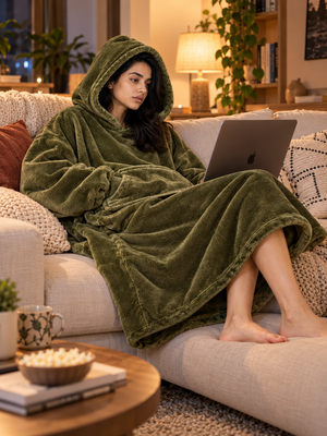 CozyGo Olive — Oversized Premium Wearable Blanket | Free Size Unisex Wearable Blanket