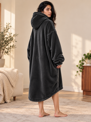 CozyGo Charcoal — Oversized Premium Wearable Blanket | Free Size Unisex Wearable Blanket