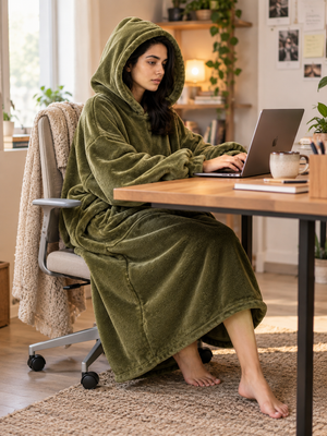 CozyGo Olive — Oversized Premium Wearable Blanket | Free Size Unisex Wearable Blanket