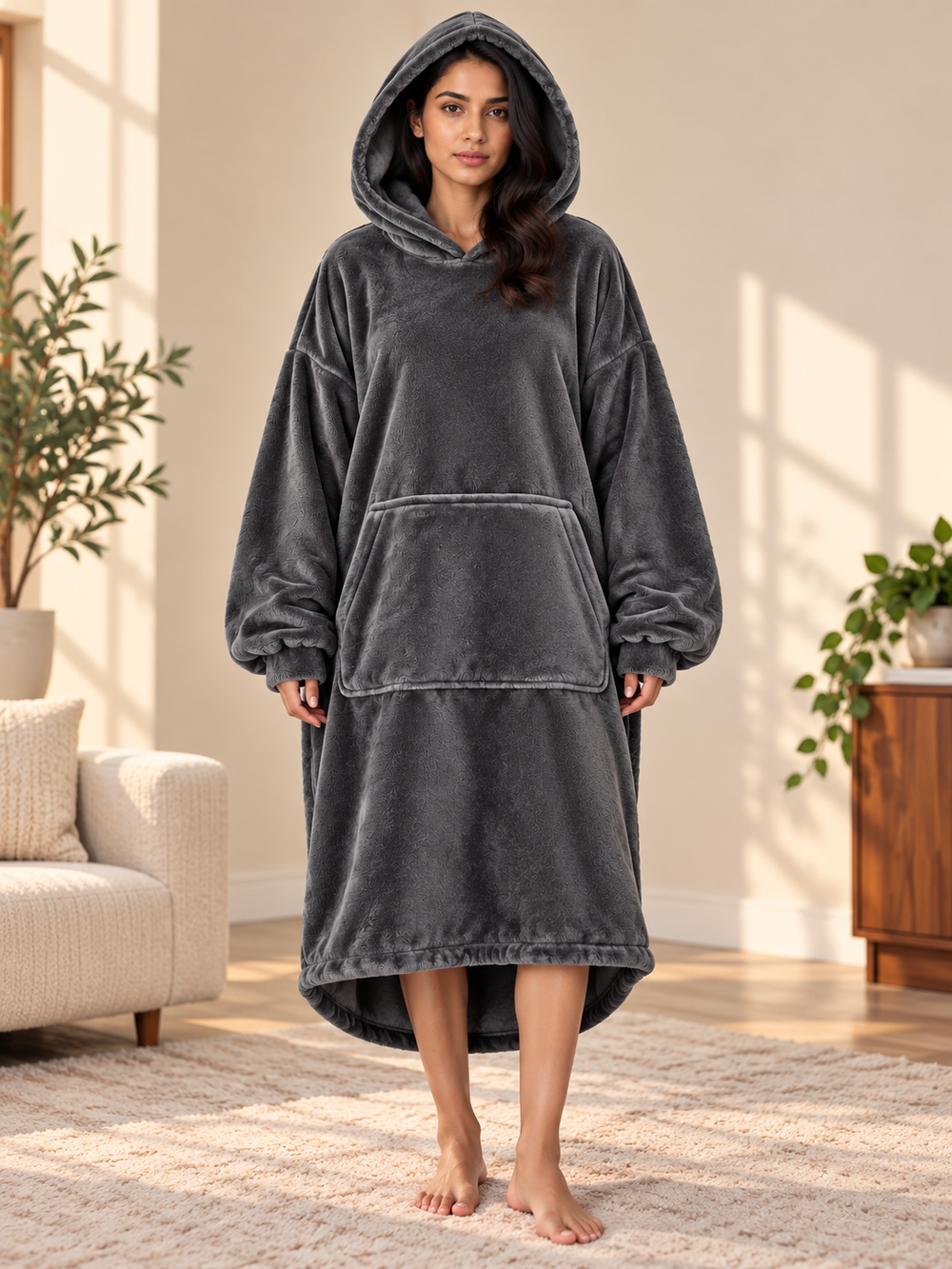 CozyGo Graphite — Oversized Premium Wearable Blanket | Free Size Unisex Wearable Blanket