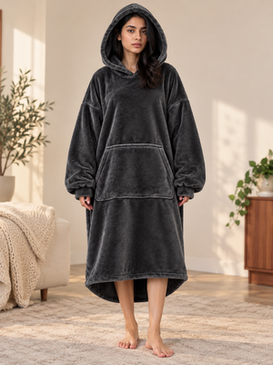 CozyGo Charcoal — Oversized Premium Wearable Blanket | Free Size Unisex Wearable Blanket