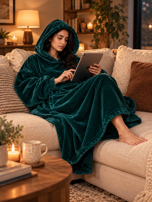 CozyGo Forest Teal — Oversized Premium Wearable Blanket | Free Size Unisex Wearable Blanket